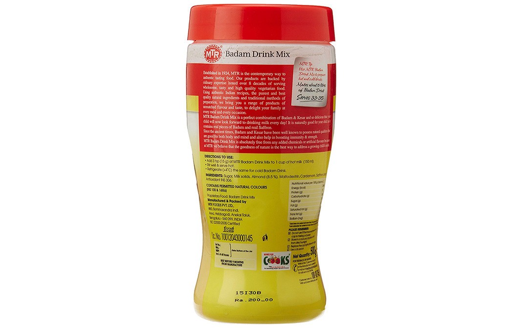 MTR Badam Drink Mix    Plastic Jar  500 grams